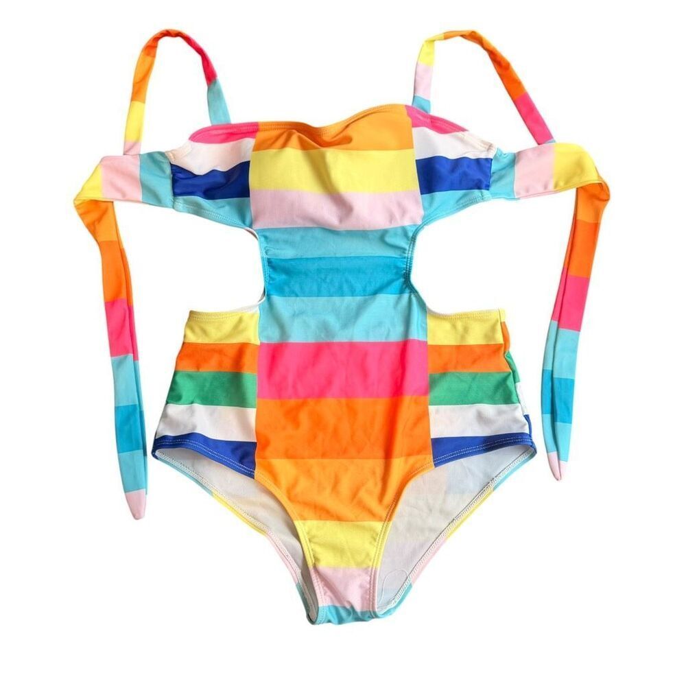 Rainbow Cut Out One Piece Swimsuit